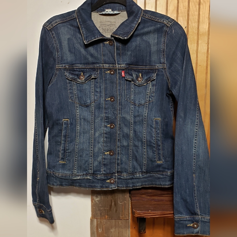 Levis Denim Jean Jacket Women Junior Med 4 Pockets Sparkle Panited Wings On Back